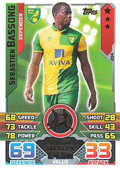 Sebastien Bassong Norwich City 2015/16 Topps Match Attax #204